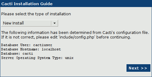 Figure depicting Cacti post-installation screen (2/3)