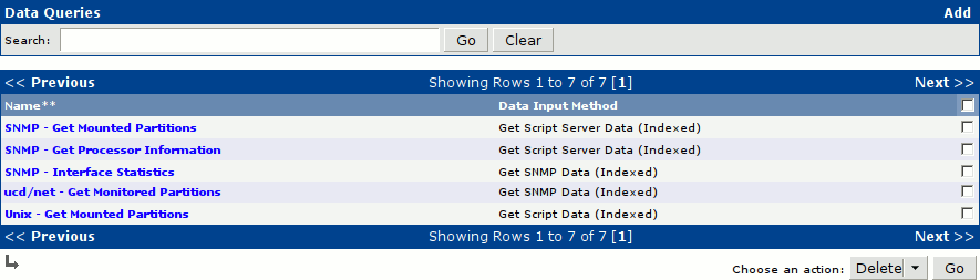 Figure depicting Data Query list