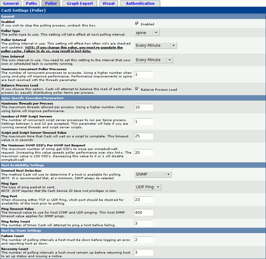 Figure depicting Cacti Settings (Poller)